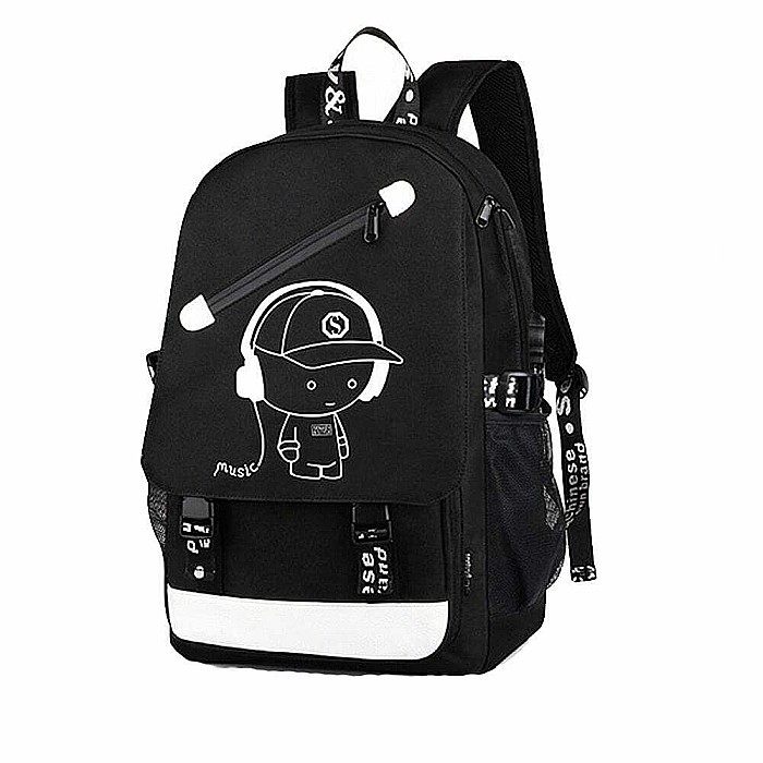 Rucsac, ghiozdan Smart, waterproof, cu design fosforescent, incarcare USB, spatiu casti, Music boy design [11]