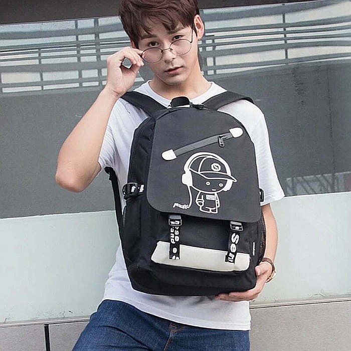 Rucsac, ghiozdan Smart, waterproof, cu design fosforescent, incarcare USB, spatiu casti, Music boy design [7]