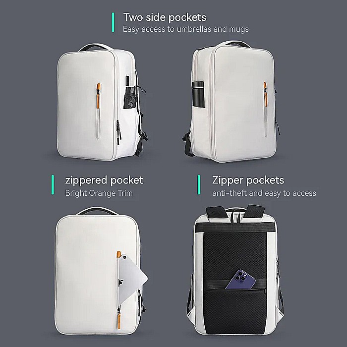 Rucsac Mark Ryden Smart, port USB, buzunar laptop 17.3, rezistent la apa, buzunar card protectie RFID, alb [4]