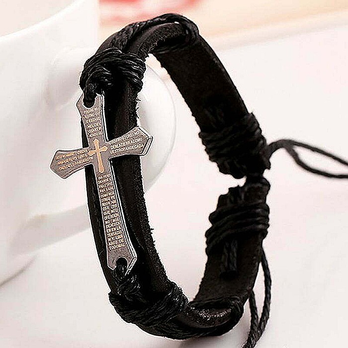 Set 2 bratari MBrands pentru barbati, din piele naturala, cruce cu rugaciune, maro si negru [2]