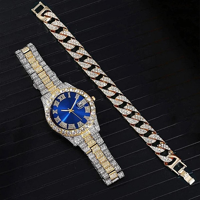 Set ceas si bratara luxury MBrands quartz, bratara inox, cristale zirconiu, afisare data [3]