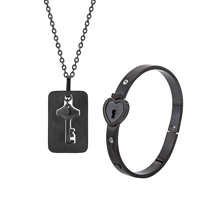 Set cuplu, EL si EA, MBrands din inox , dog tag cu cheie si bratara cu inima [1]