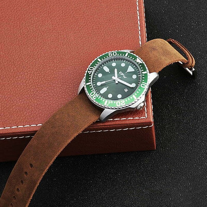 Set de barbati MBrands  ceas quartz cu data, curea din piele si bratara din piele [4]