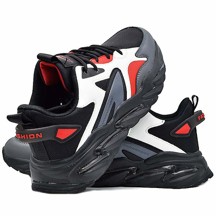 Sneakers Barbati MBrands cu talpa flexibila, din piele ecologica, negru cu rosu [4]