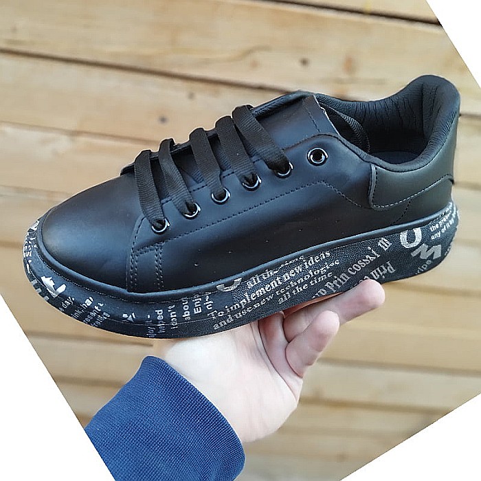 Sneakers Barbati MBrands cu talpa flexibila, din piele ecologica, negru cu scris argintiu [4]