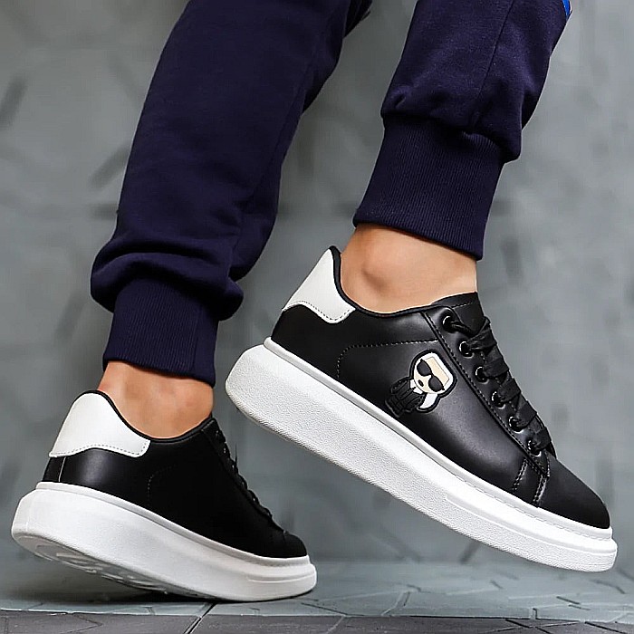 Sneakers Barbati MBrands din piele ecologica, negru cu talpa alba [2]