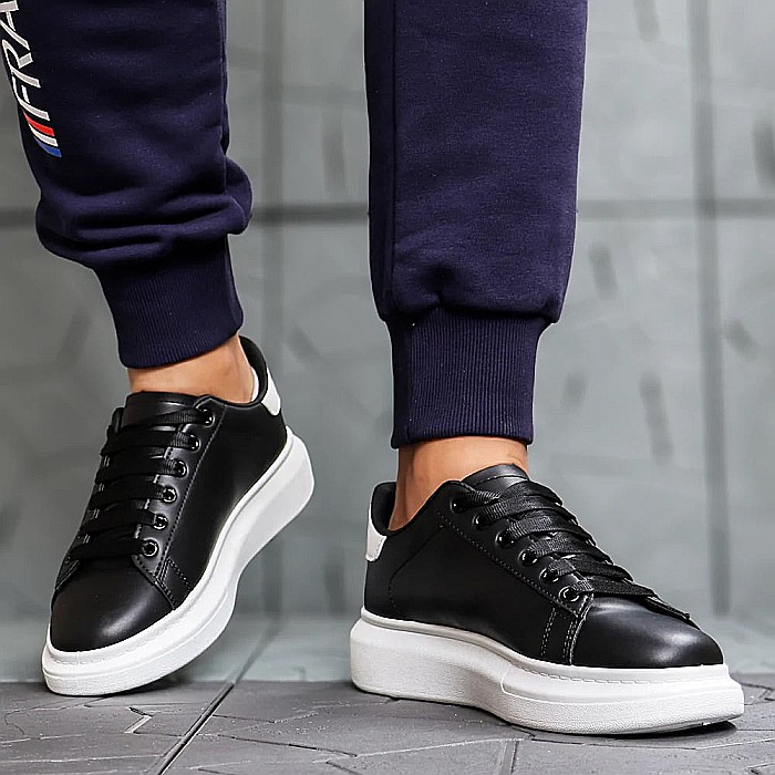 Sneakers Barbati MBrands din piele ecologica, negru cu talpa alba [3]