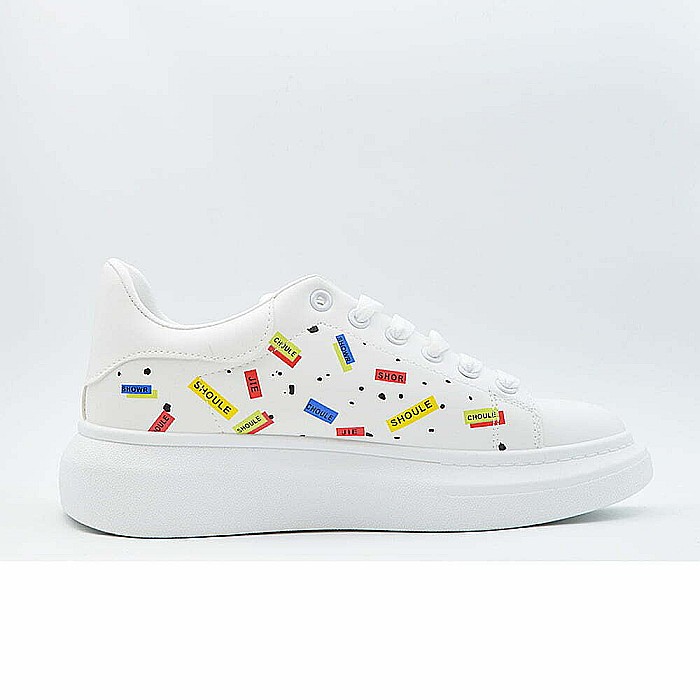 Sneakers Dama MBrands cu talpa flexibila, albi, cu model scris 20C60 [2]