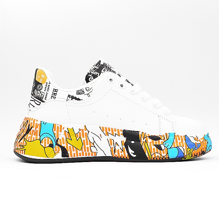 Sneakers Dama MBrands cu talpa flexibila, din piele ecologica, alb/multicolor nr 38 [2]