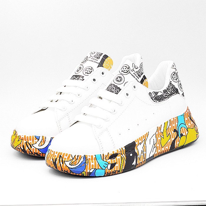 Sneakers Dama MBrands cu talpa flexibila, din piele ecologica, alb/multicolor nr 38 [4]