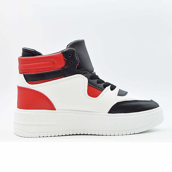 Sneakers Dama MBrands cu talpa flexibila, Hi Top, culoare alb negru rosu 22D01 [2]