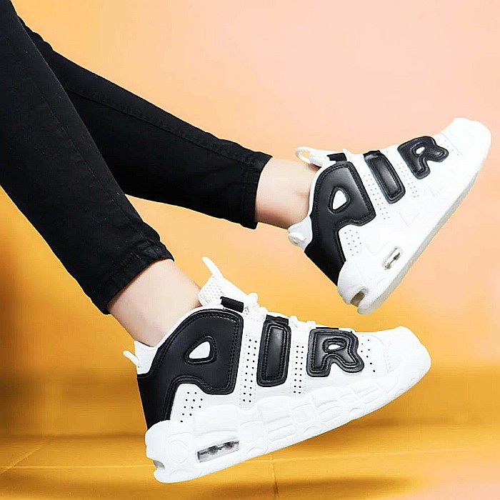 Sneakers Dama MBrands cu talpa flexibila, Hi Top, culoare alb scris negru [2]