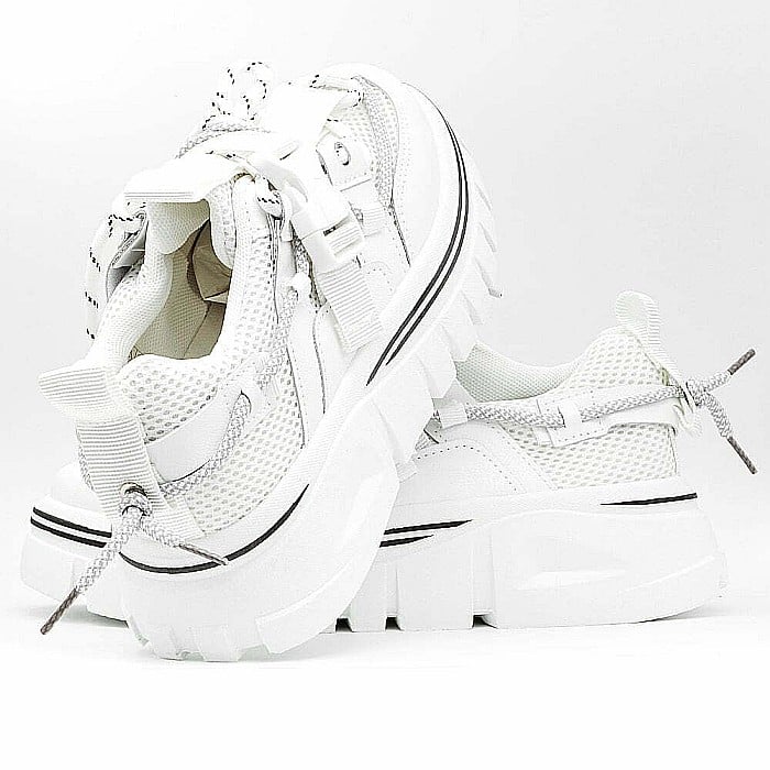 Sneakers Dama MBrands cu talpa flexibila, masiva, alb cu negru R722 [3]