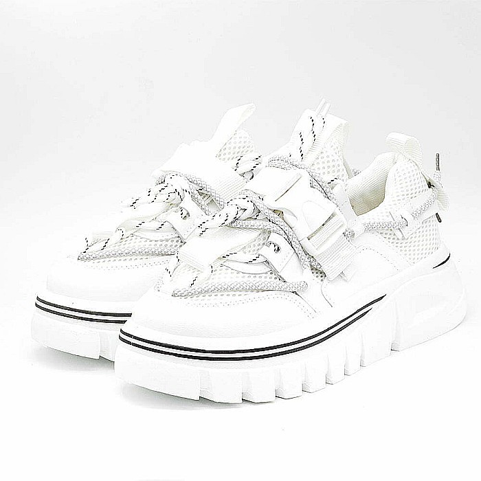 Sneakers Dama MBrands cu talpa flexibila, masiva, alb cu negru R722 [4]