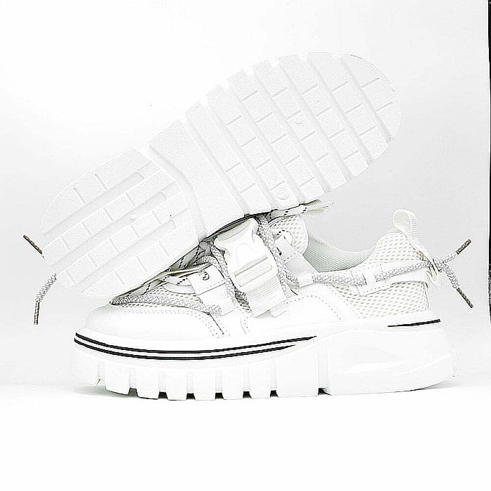 Sneakers Dama MBrands cu talpa flexibila, masiva, alb cu negru R722 [2]