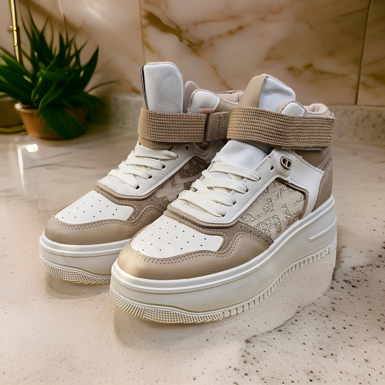 Sneakers Dama MBrands inalti, culoare crem cu maro p120 [4]