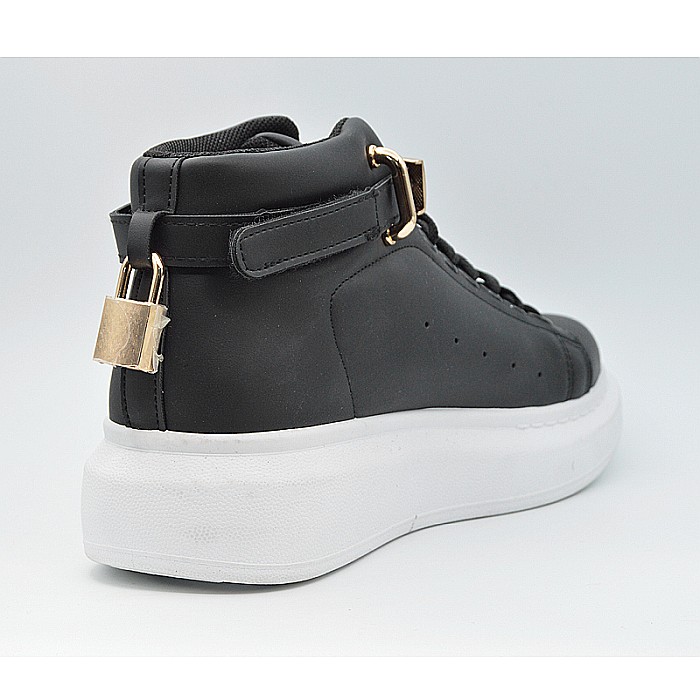 Sneakers high-top MBrands, Negru, cu catarama si lacatel [2]