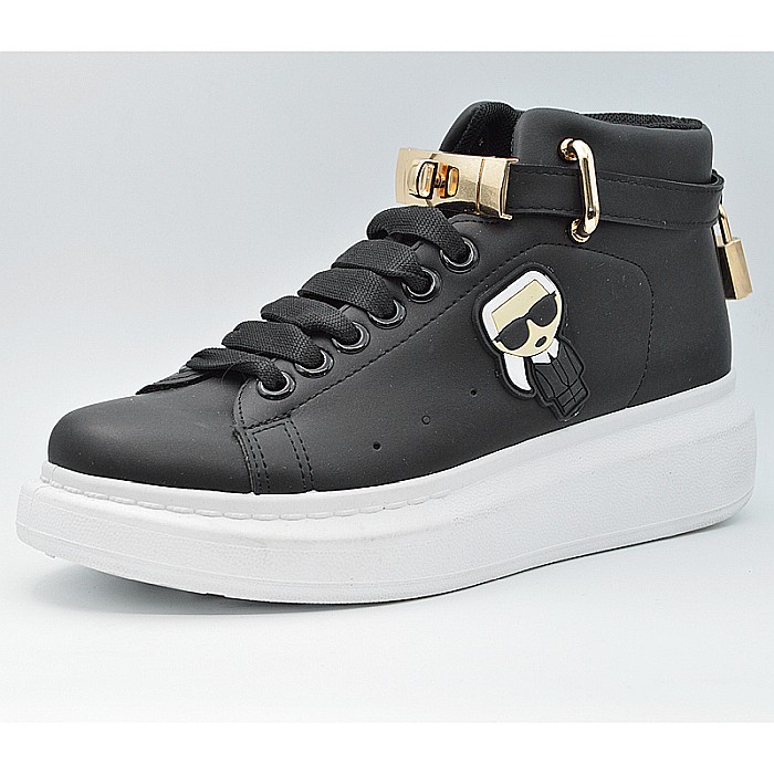 Sneakers high-top MBrands, Negru, cu catarama si lacatel [3]