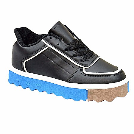 Adidasi de dama negru MBrands cu talpa inalta albastra 031 [0]