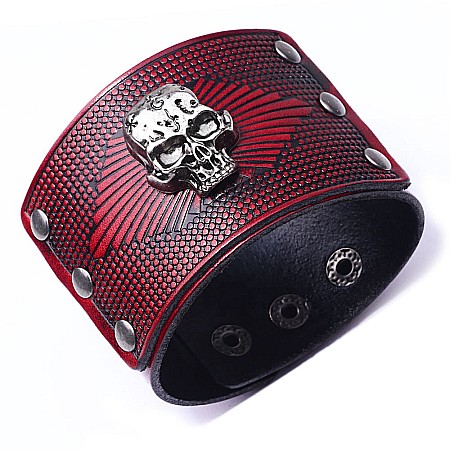 Alte Accesorii - Bratara MBrands punk din piele naturala cu cap de mort , inchidere cu capse