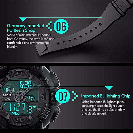 Ceas barbatesc Army SKMEI 1189 negru Dual Time analog si digital Quartz [2]