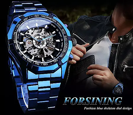 Ceas barbatesc Forsining automatic, bratara inox [1]