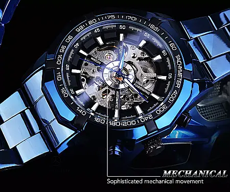 Ceas barbatesc Forsining automatic, bratara inox [4]