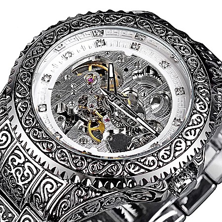 Ceas barbatesc Forsining automatic, skeleton, bratara inox [0]