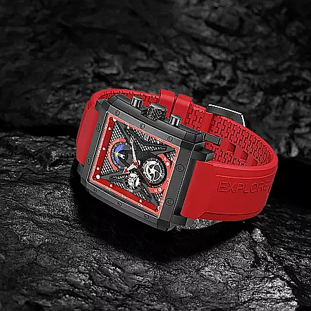 Ceas barbatesc Lige Maritim , quartz ,curea silicon rosu, chronograf, indici zi noapte [4]