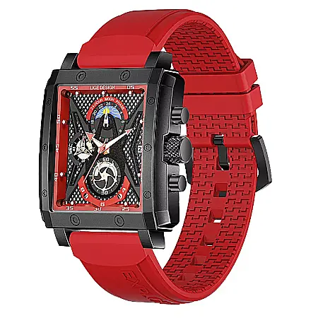 Ceas barbatesc Lige Maritim , quartz ,curea silicon rosu, chronograf, indici zi noapte [0]