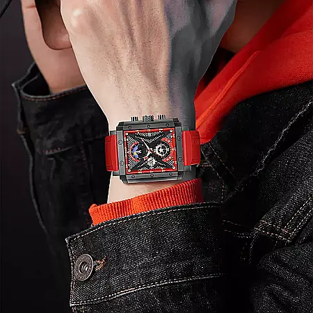 Ceas barbatesc Lige Maritim , quartz ,curea silicon rosu, chronograf, indici zi noapte [1]