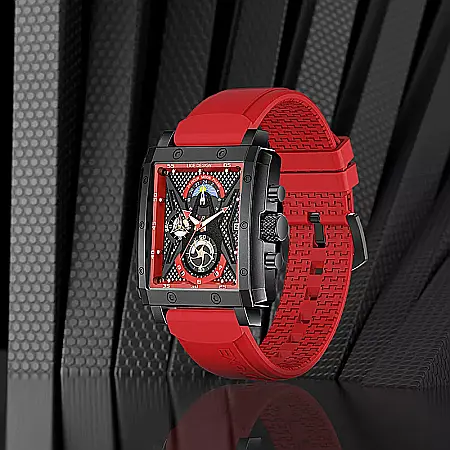 Ceas barbatesc Lige Maritim , quartz ,curea silicon rosu, chronograf, indici zi noapte [2]