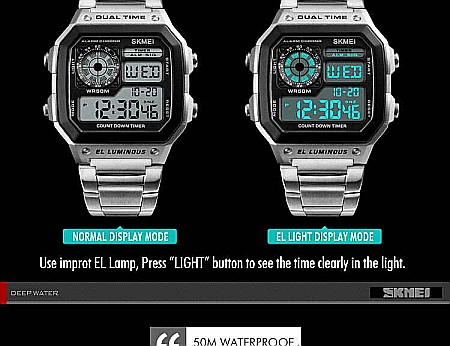 Ceas barbatesc SKMEI 1335 digital Quartz bratara inox [3]