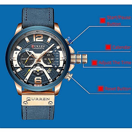 Ceas barbati Curren 8329 chronograf , calendar, indici luminosi, curea piele naturala [3]