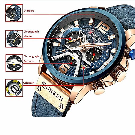 Ceas barbati Curren 8329 chronograf , calendar, indici luminosi, curea piele naturala [4]
