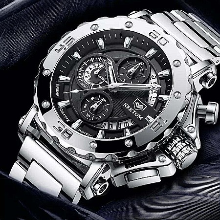 Ceas barbati Liluoke chronograf , calendar, indici luminosi, curea inox [2]