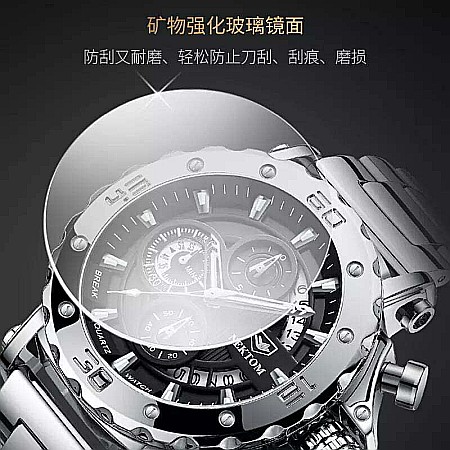 Ceas barbati Liluoke chronograf , calendar, indici luminosi, curea inox [3]