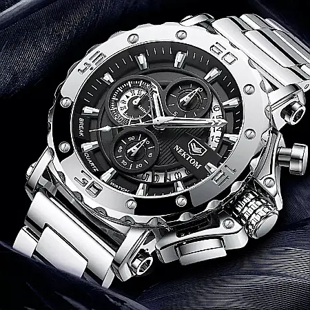 Ceas barbati Liluoke chronograf , calendar, indici luminosi, curea inox [1]