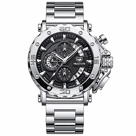 Ceas barbati Liluoke chronograf , calendar, indici luminosi, curea inox [0]