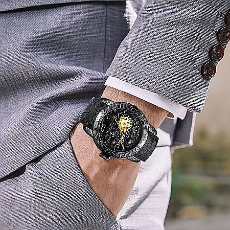 Ceas de barbat Biden lux, automatic, curea din silicon negru, skeleton [3]