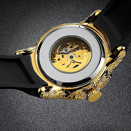 Ceas de barbat Biden lux, automatic, curea din silicon negru, skeleton [4]