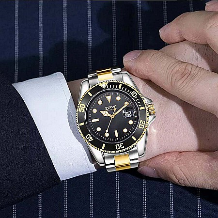 Ceas de barbati din inox MBrands desing clasic, afisaj data , mecanism japonez quartz, bezel rotativ [2]