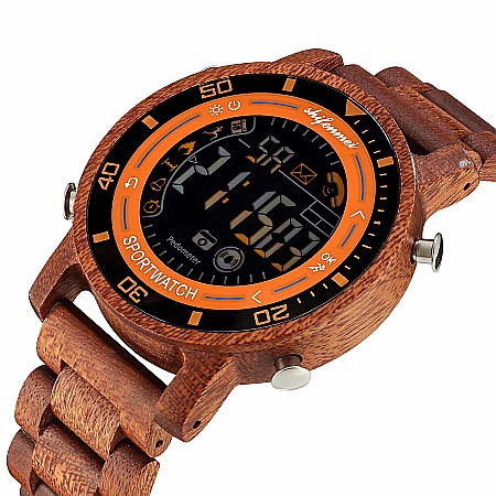 Ceas de barbati Shifenmei din lemn, curea din lemn, digital, cronograf, pedometru, Quartz [1]