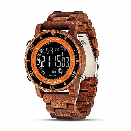 Ceas de barbati Shifenmei din lemn, curea din lemn, digital, cronograf, pedometru, Quartz [0]