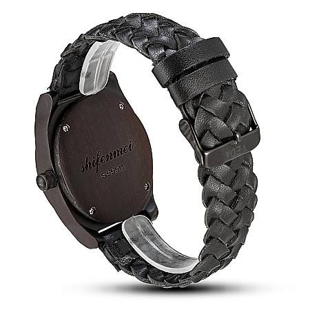 Ceas de  barbati Shifenmei din lemn, curea din piele naturala, mecanism quartz Miyota 2035 [4]