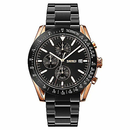 Ceas de barbati Skmei 9253 curea inox, afisaj data, chronograf [0]