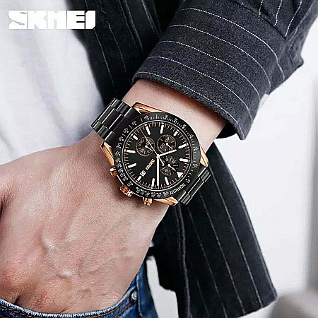 Ceas de barbati Skmei 9253 curea inox, afisaj data, chronograf [3]