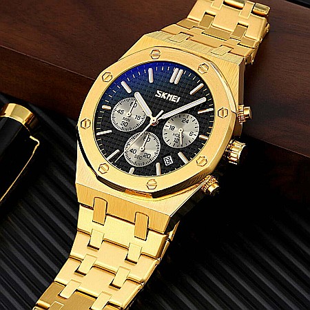 Ceas de barbati Skmei 9296 curea inox, afisaj data, chronograf [1]