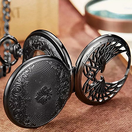 Ceas de buzunar MBrands,  skeleton, Mecanic, cu lant, stil vintage , vultur [5]