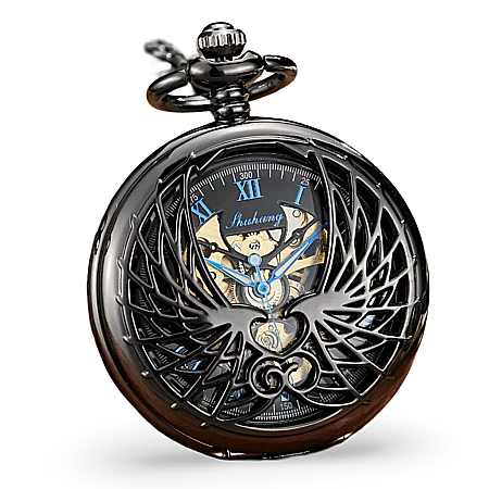 Ceas de buzunar MBrands,  skeleton, Mecanic, cu lant, stil vintage , vultur [1]